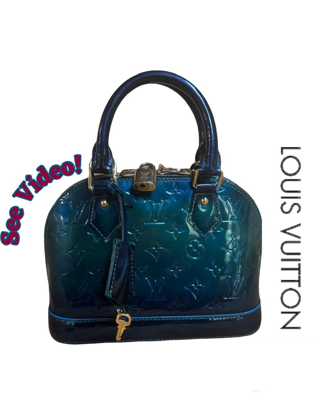 💎 ⚜️ Louis Vuitton Monogram Vernis Alma BB in Ombré Bleu Nuit Degrade w/ COA⚜️💎